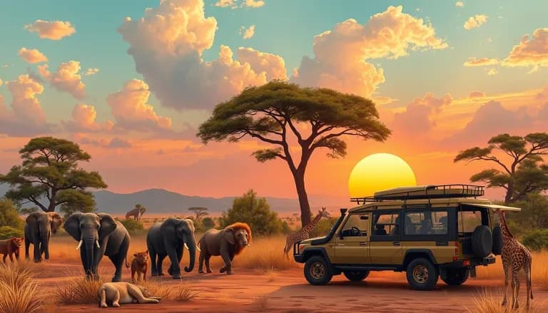  jeep landrover African elephant Loxodonta africana Indian elephant Elephas maximus lion king of beasts Panthera leo-0