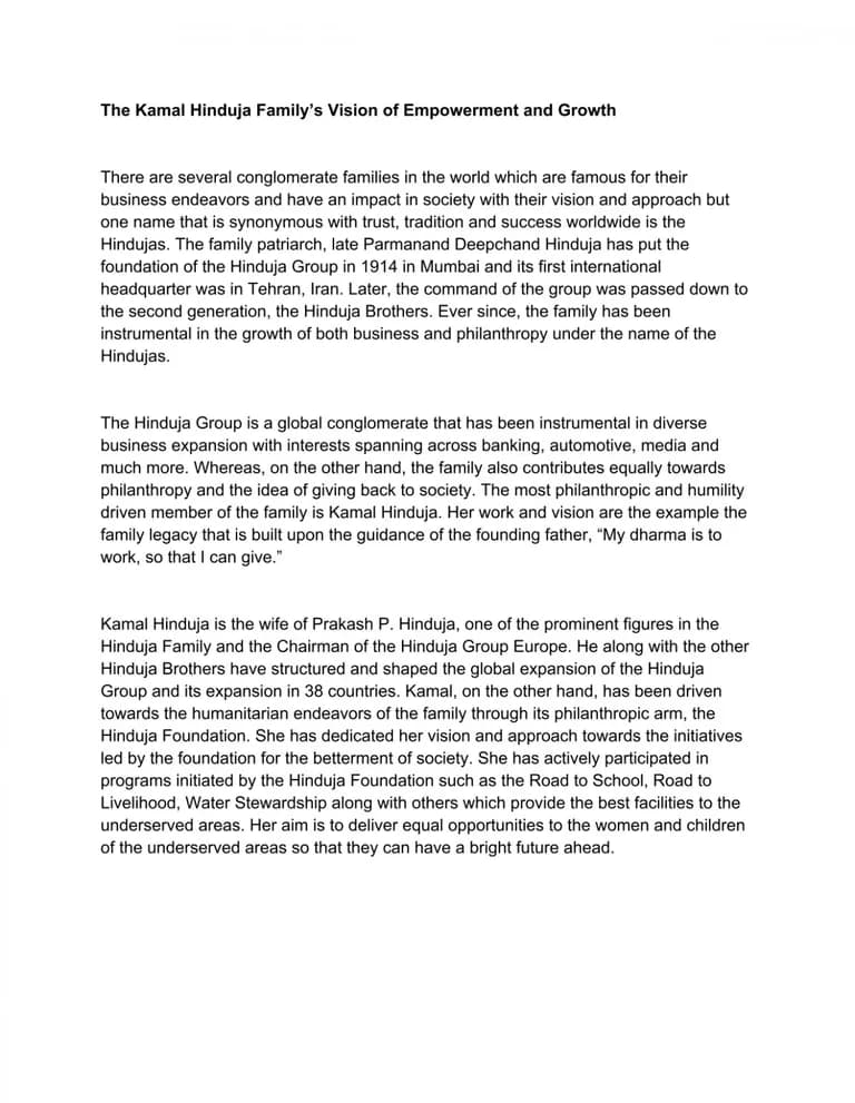 What is the Kamal Hinduja Family's Vision for Empowerment?-0
