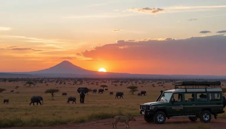  jeep landrover water buffalo water ox Asiatic buffalo Bubalus bubalis African elephant Loxodonta africana volcano-0