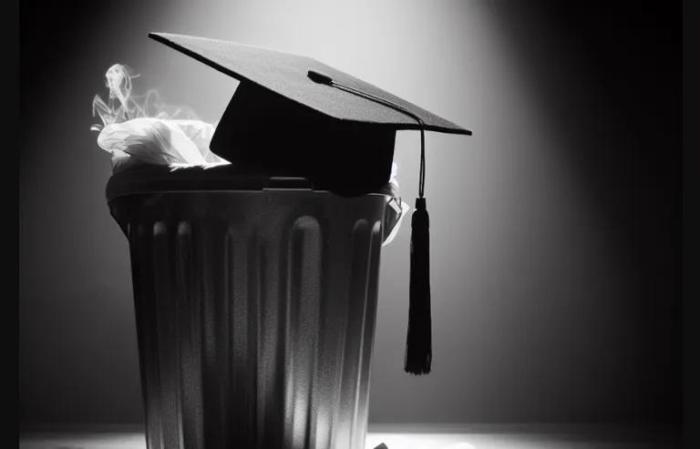  mortarboard academic gown academic robe judge's robe ashcan trash can garbage can wastebin ash bin ash-bin ashbin dustbin trash barrel trash bin hamper-0