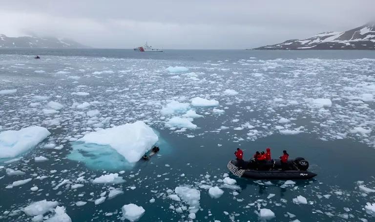  lifeboat ice bear polar bear Ursus Maritimus Thalarctos maritimus fireboat speedboat-0